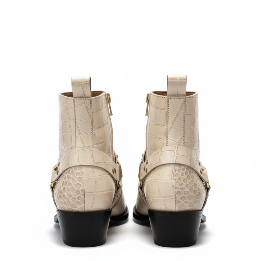 Crocodile Textured Leather Regalia Studs Boots