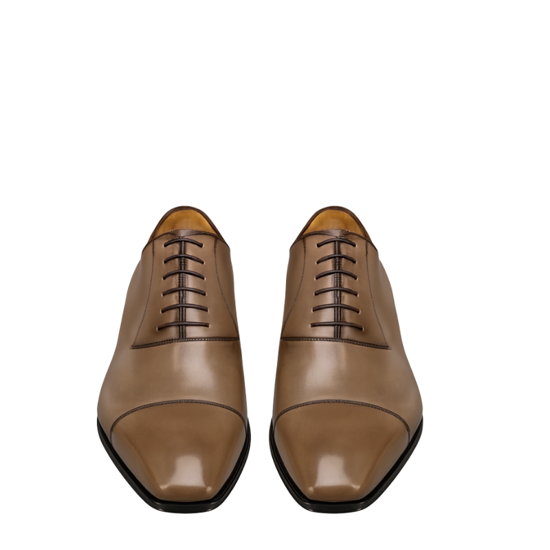 Elegant Polished Leather Oxford Shoes With Cap Toe Closed Lacing