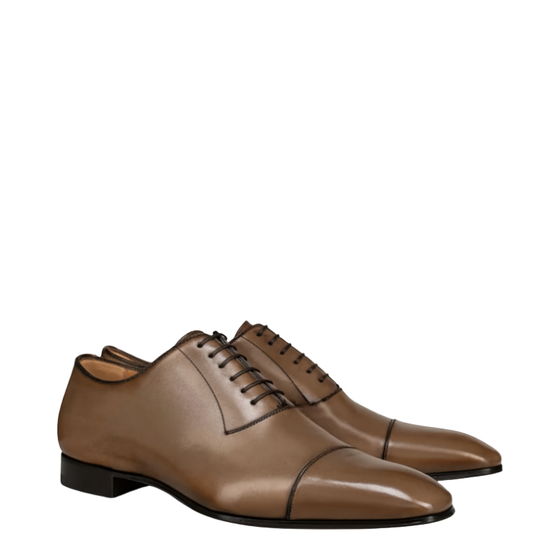 Elegant Polished Leather Oxford Shoes With Cap Toe Closed Lacing