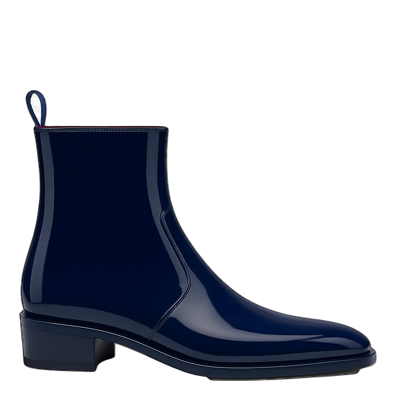 Men's Polished Leather Blue Zipper Boots