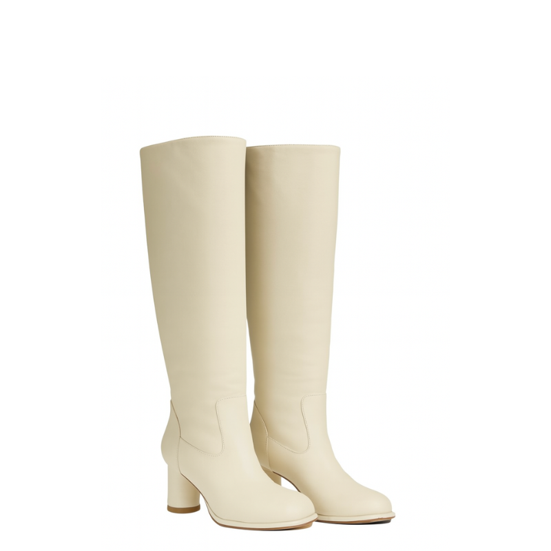 Womens Leather Solid Block Heel Long Boots
