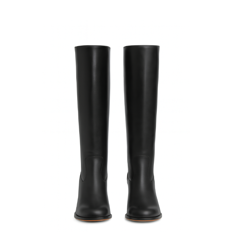 Womens Leather Solid Block Heel Long Boots