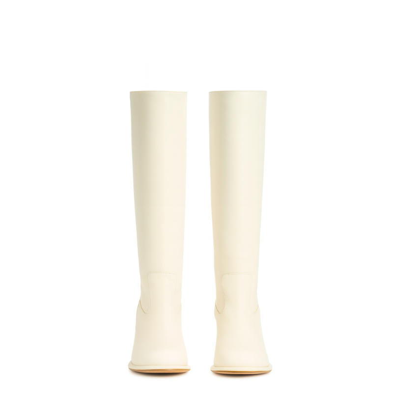 Womens Leather Solid Block Heel Long Boots