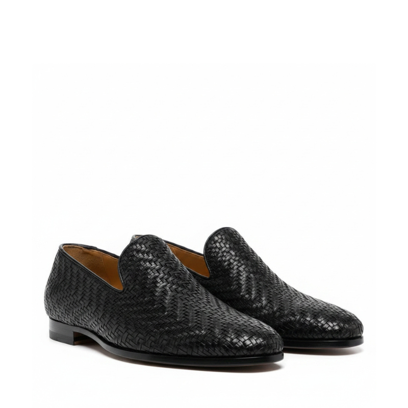 Handmade Woven Solid Leather Loafers