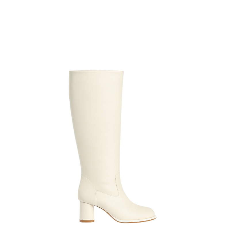 Womens Leather Solid Block Heel Long Boots