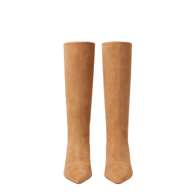 Premium Knee High Kitten Heel Square Toe Tall Leather Boots for Womens