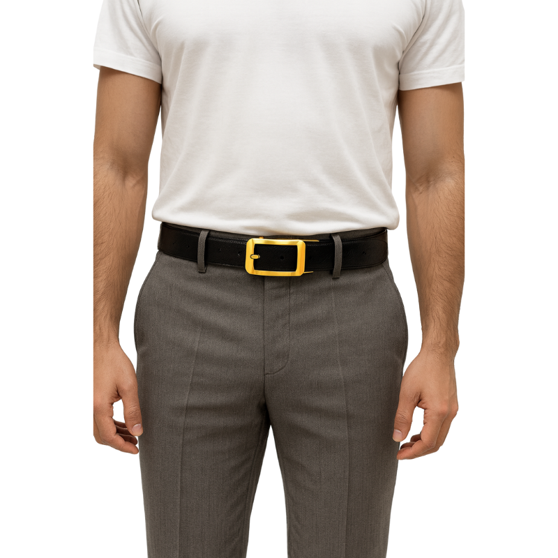 Croco Leather Strap Embossed Finish Belt with Golden Autolock Buckle