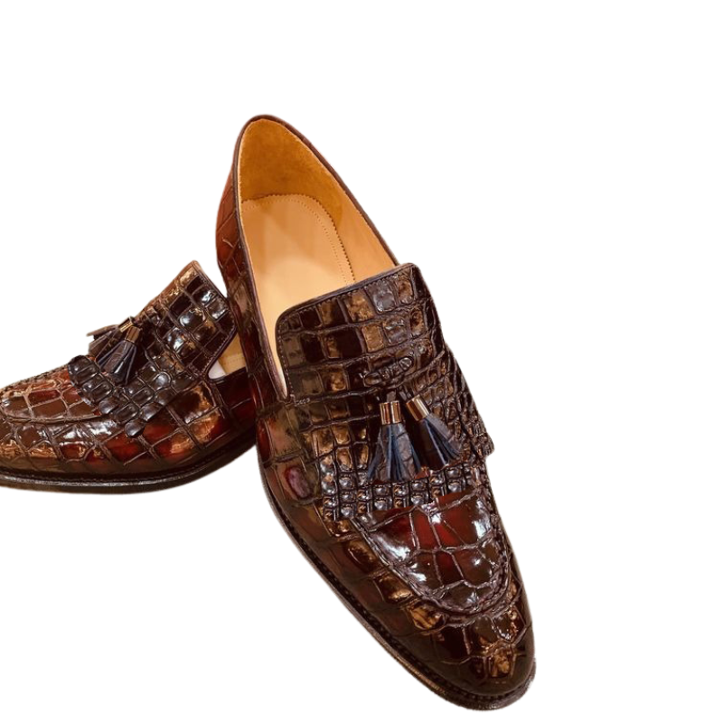 Handmade Men's Brown Textured Leather Moccasin Shoes