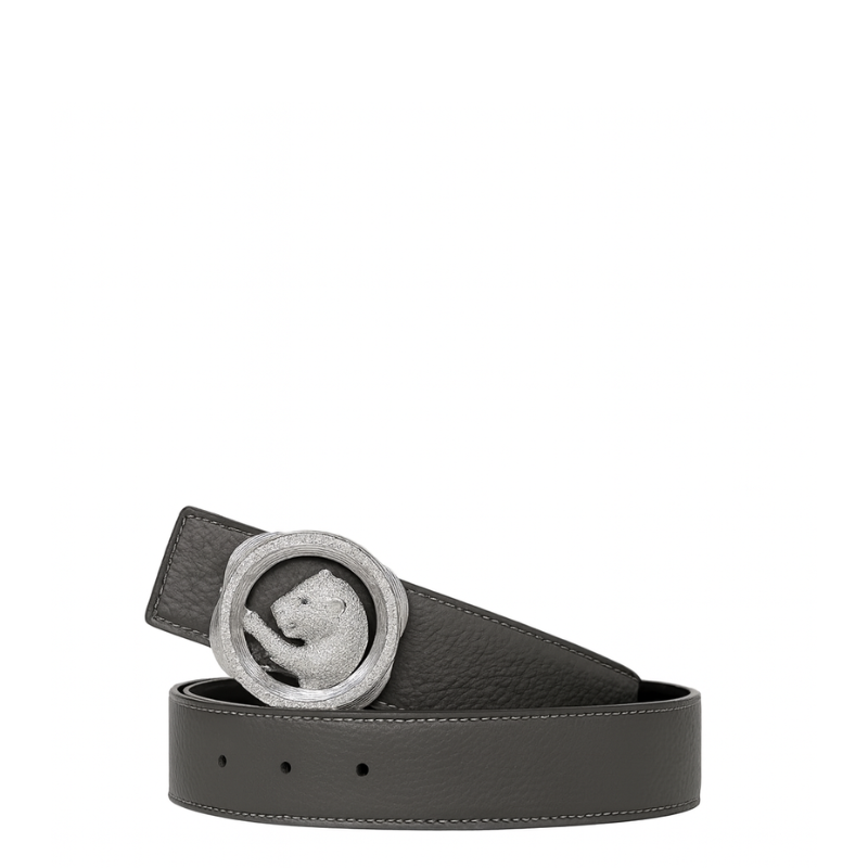 Italain Silver Regal Jaguar Buckle Belt with Turquoise Blue Leather Strap