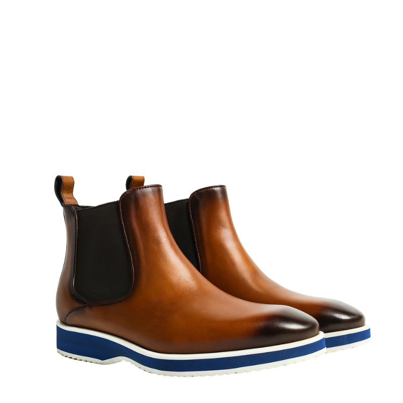 Premium Shiny Leather Chelsea Boots With Hybrid Sole