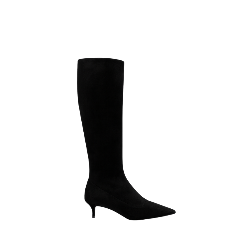 Premium Knee High Kitten Heel Square Toe Tall Leather Boots for Womens