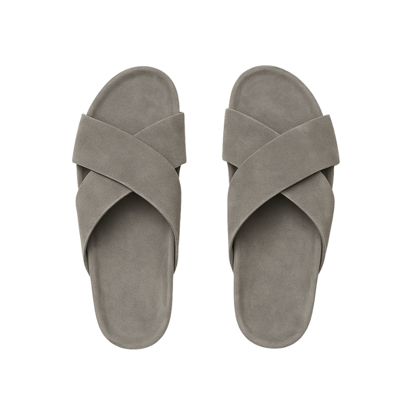 Men's Cross Strap Suede Burgundy Comfort Slipper