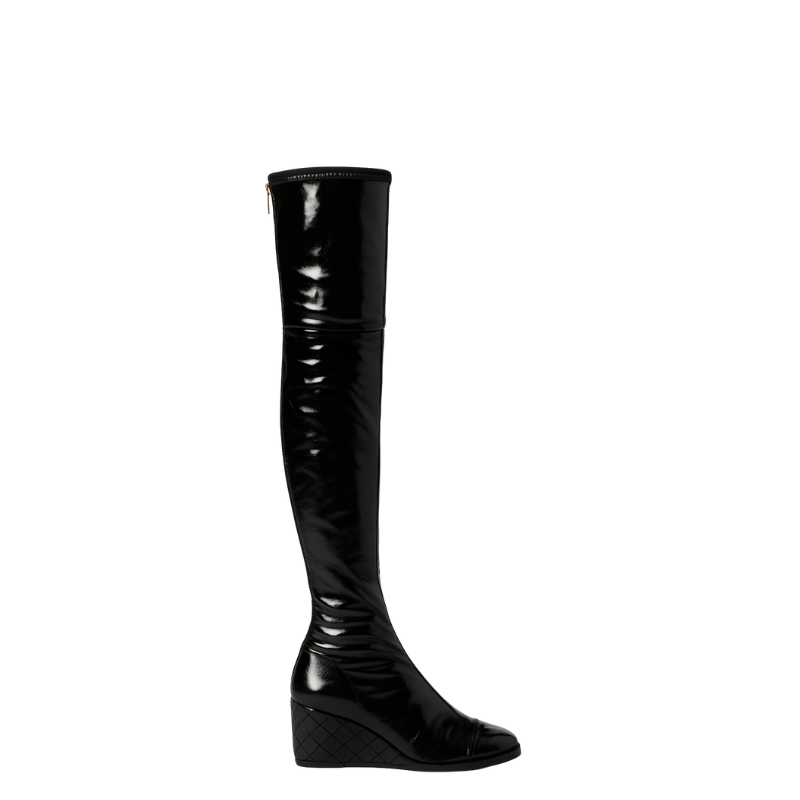 Womens Leather Luxury Over the Knee High Boots with Wedge Heel