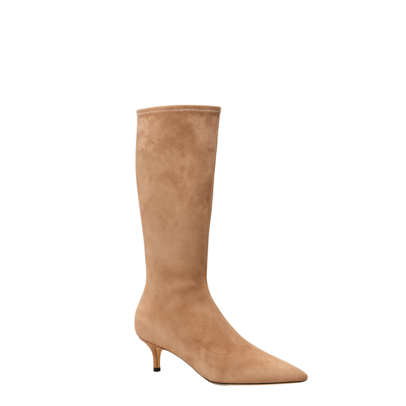 Premium Knee High Kitten Heel Square Toe Tall Leather Boots for Womens