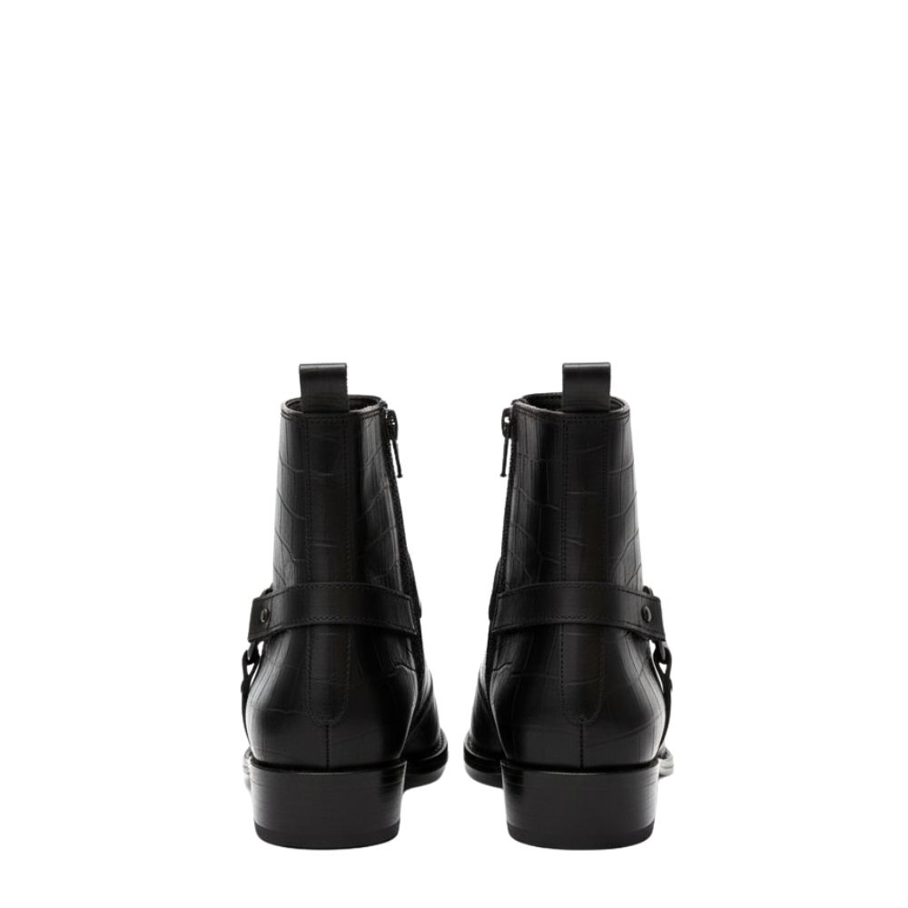 Luxury Croc Textured Ring Detail Boots