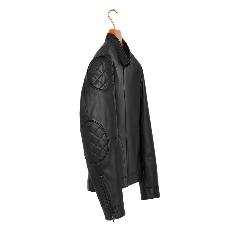 Men's Luxury Solid Leather Multi Pocket Zip-front Biker Jacket