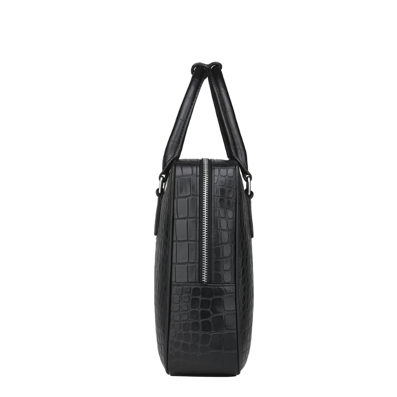 Italian Croco Leather Textured Briefcase Black Edition