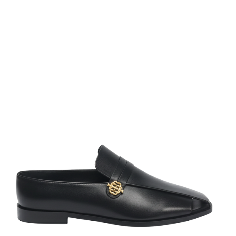 Italian luxe Golden Emblem Open Toe Loafers