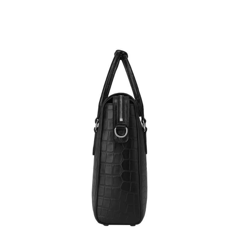 Italian Croco Leather Front Pocket Black Briefcase Bag