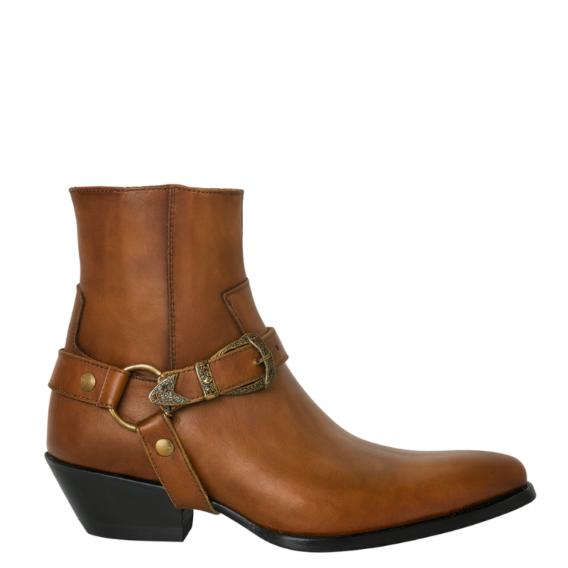 Luxury Leather Boot With Engraved Metal Buckle Strap