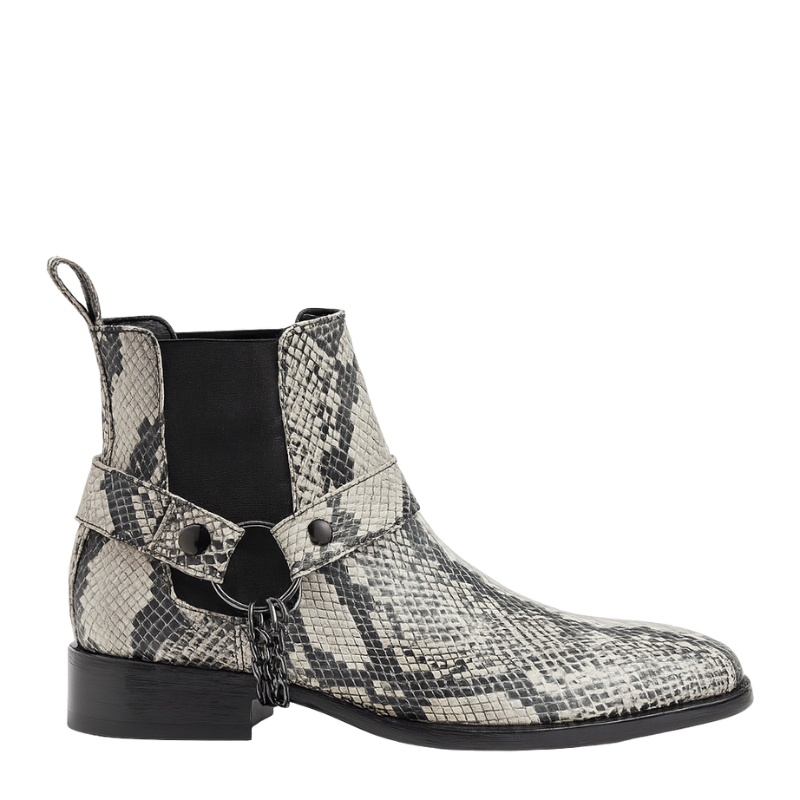 Mens Snakeskin patterned Boots With Metal Chain