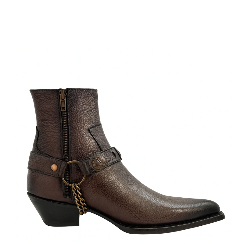 Luxury Textured Leather Side Zip Boots with Metal Chain