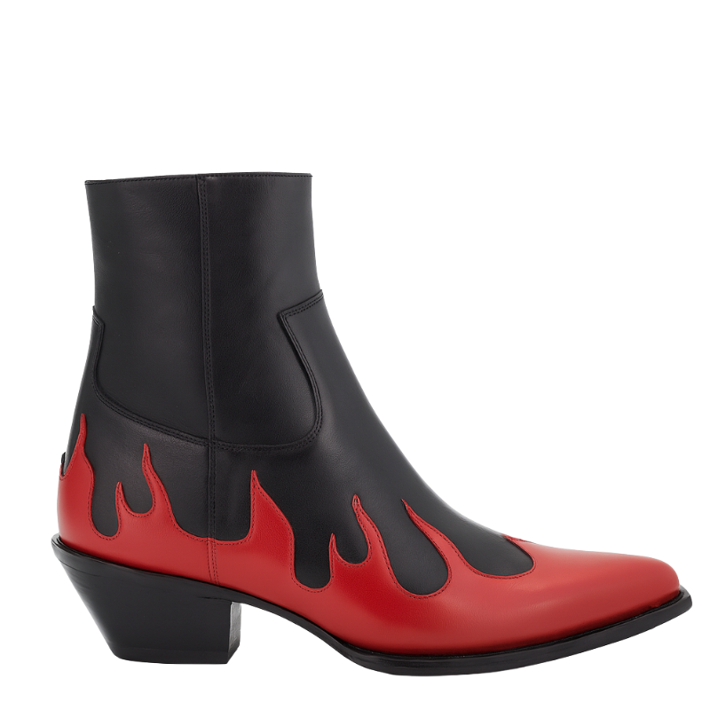 Mens Leather Dual Tone Flamecrest Pointed Ankle Boots