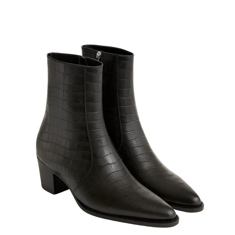 Mens Croco textured Leather Pointed Toe Side Zipper Boot