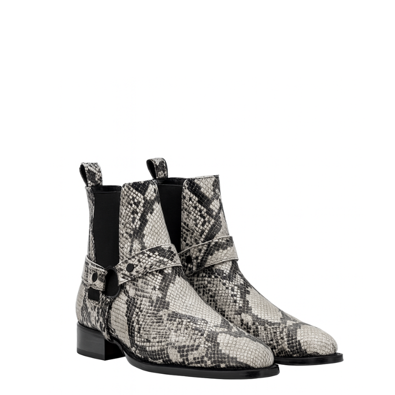 Mens Snakeskin patterned Boots With Metal Chain