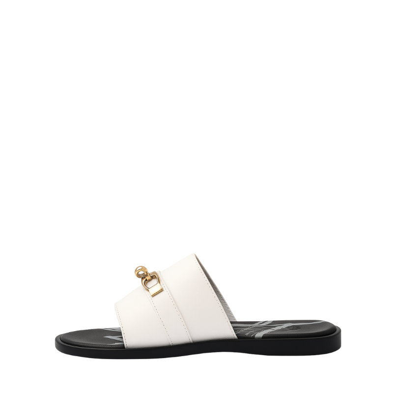 Mens Leather White Slip on Casual Slider