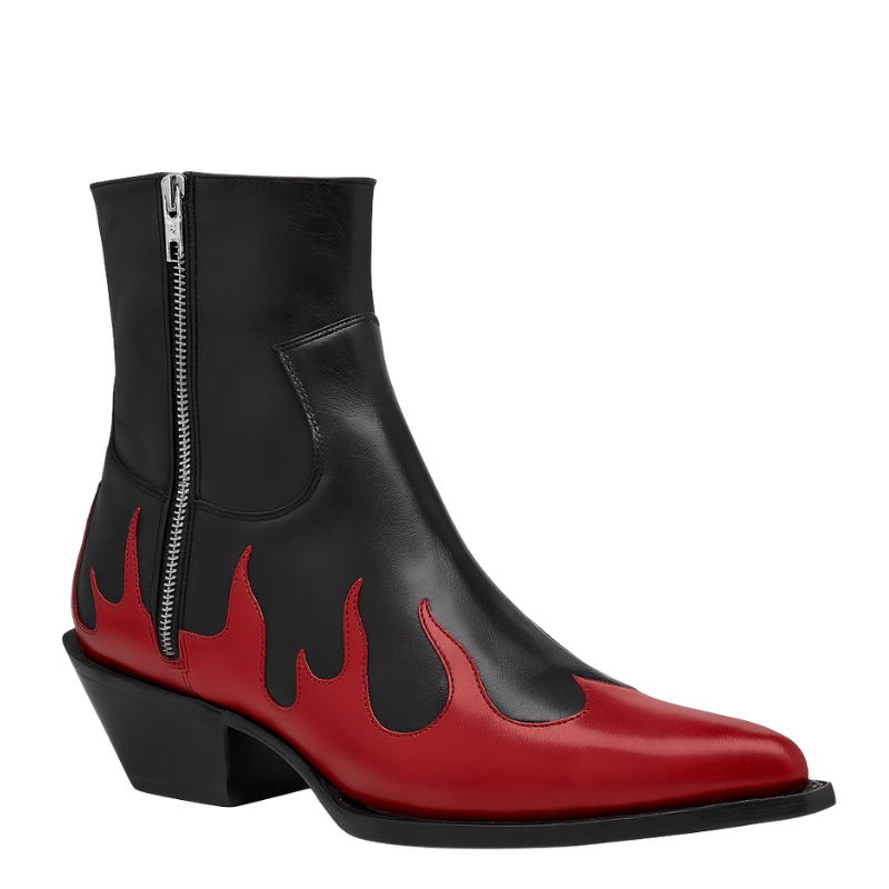 Mens Leather Dual Tone Flamecrest Pointed Ankle Boots