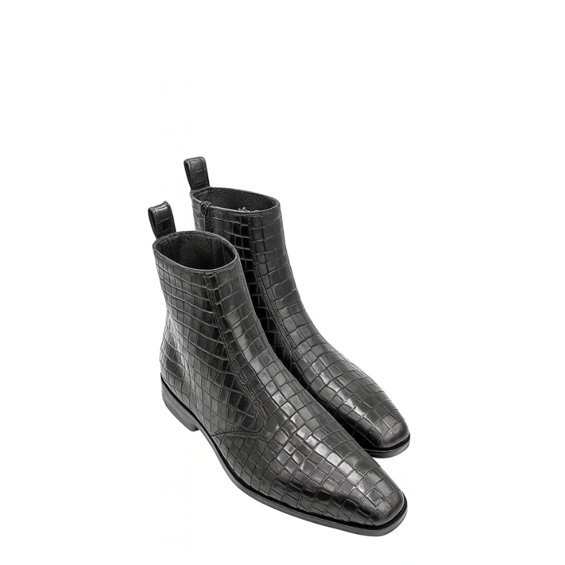 Mens Croco Textured Leather Chelsea Boots with Side Zipper