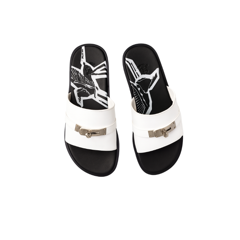 Mens Leather Slip on Casual Slider