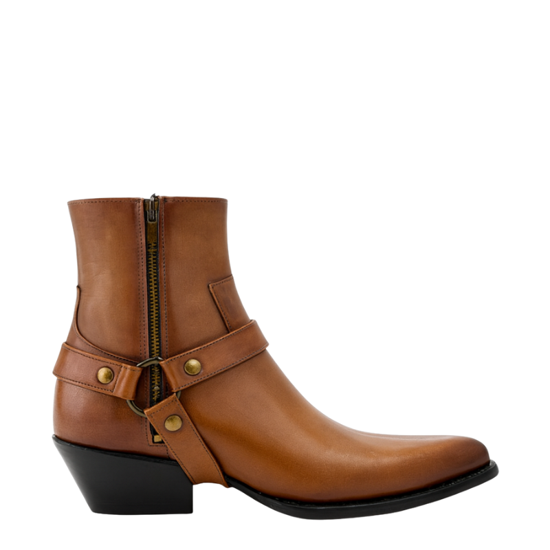 Luxury Leather Boot With Engraved Metal Buckle Strap