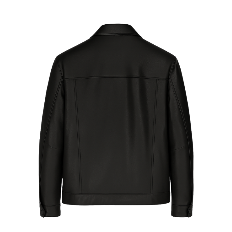 Italian Leather Zip Front Jacket with Chest Pockets