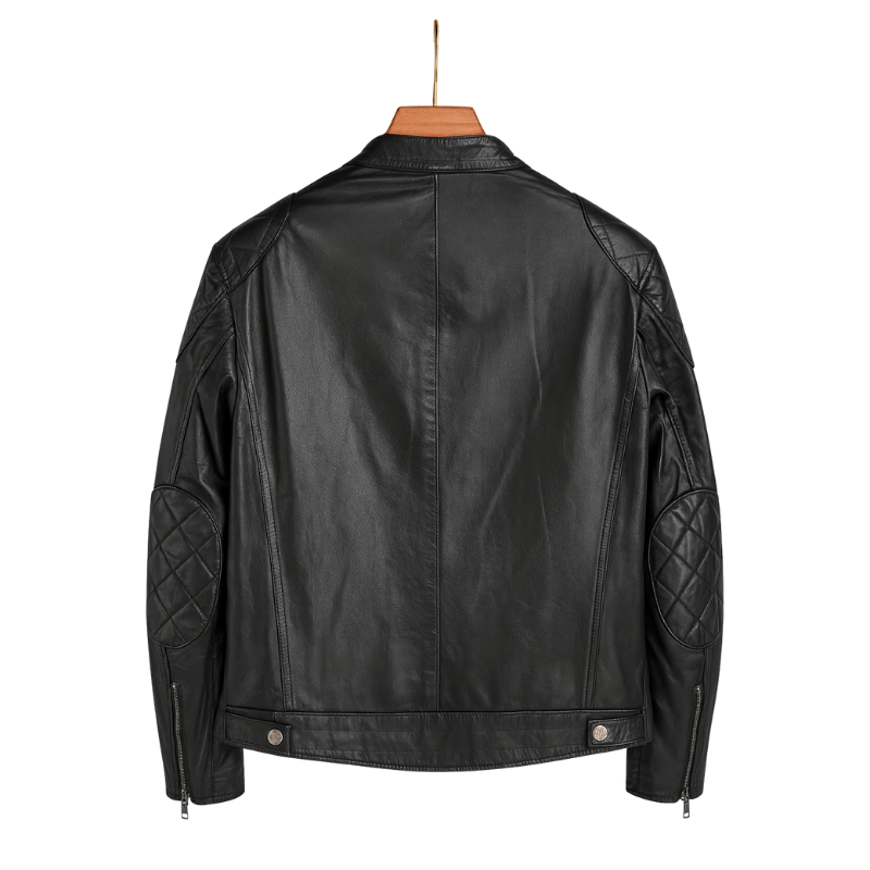 Men s Luxury Solid Leather Multi Pocket Zip front Biker Jacket