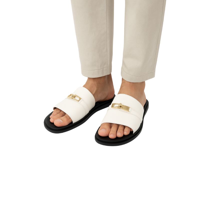 Mens Leather Slip on Casual Slider