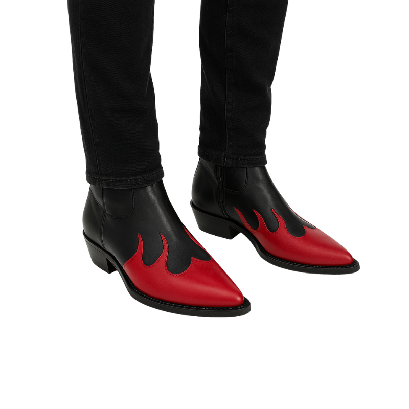 Mens Leather Dual Tone Flamecrest Pointed Ankle Boots