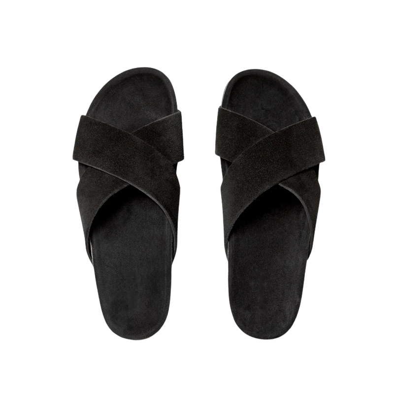 Men's Cross Strap Suede Burgundy Comfort Slipper