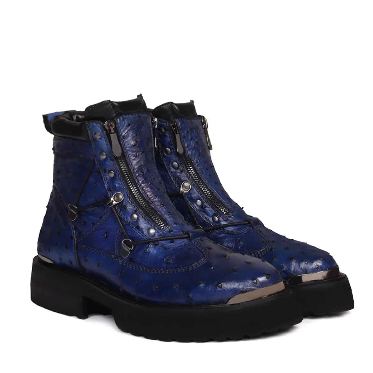 OSTRICH LEATHER CHUNKY BOOT WITH METAL PLATE