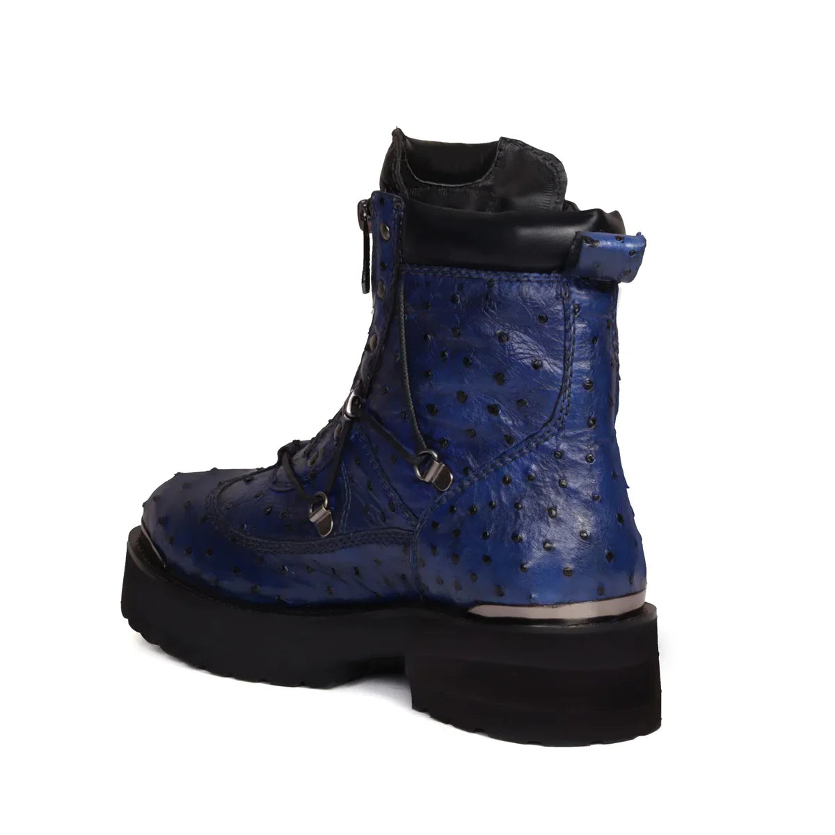 OSTRICH LEATHER CHUNKY BOOT WITH METAL PLATE