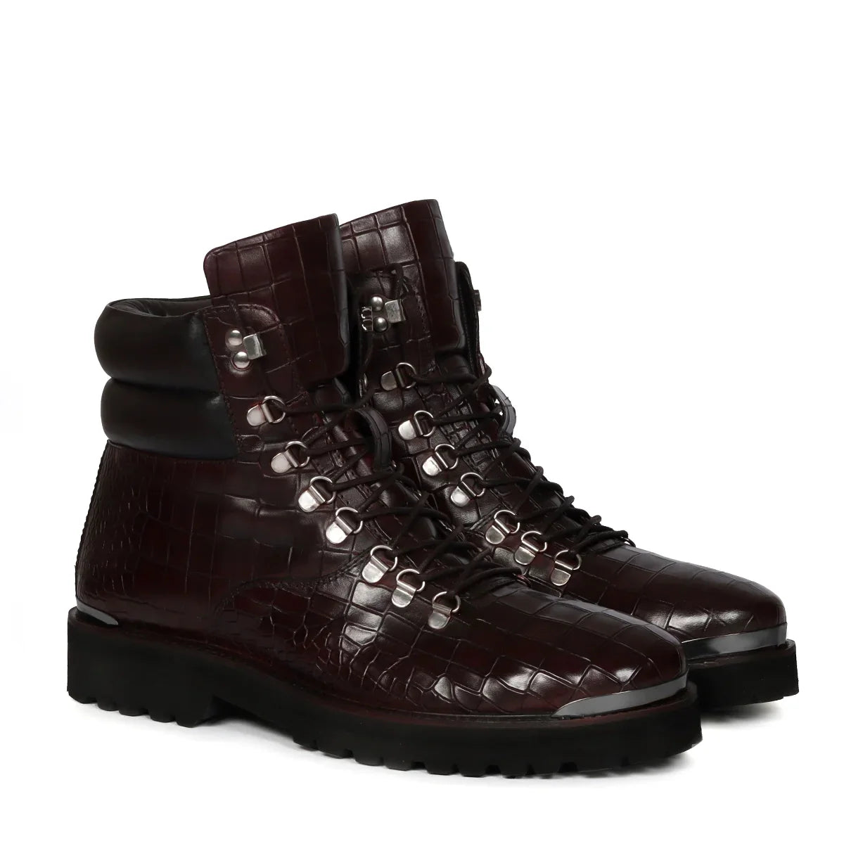 DARK BROWN CHUNKY BOOT WITH DEEP CUT LEATHER
