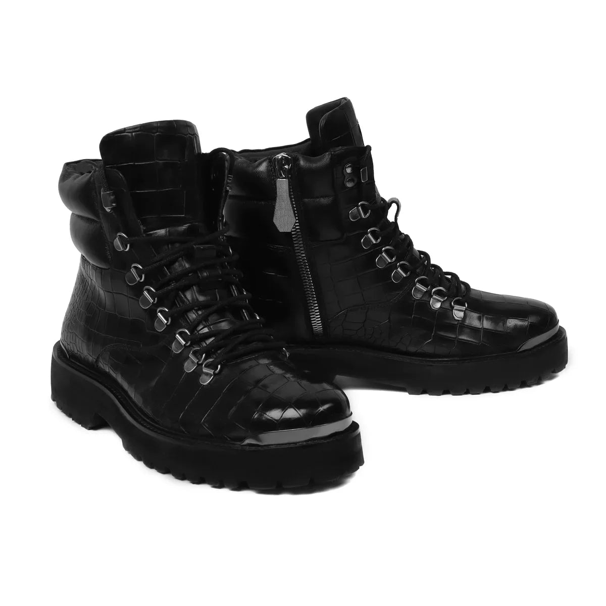 Deep Cut Biker Boots in Black Leather