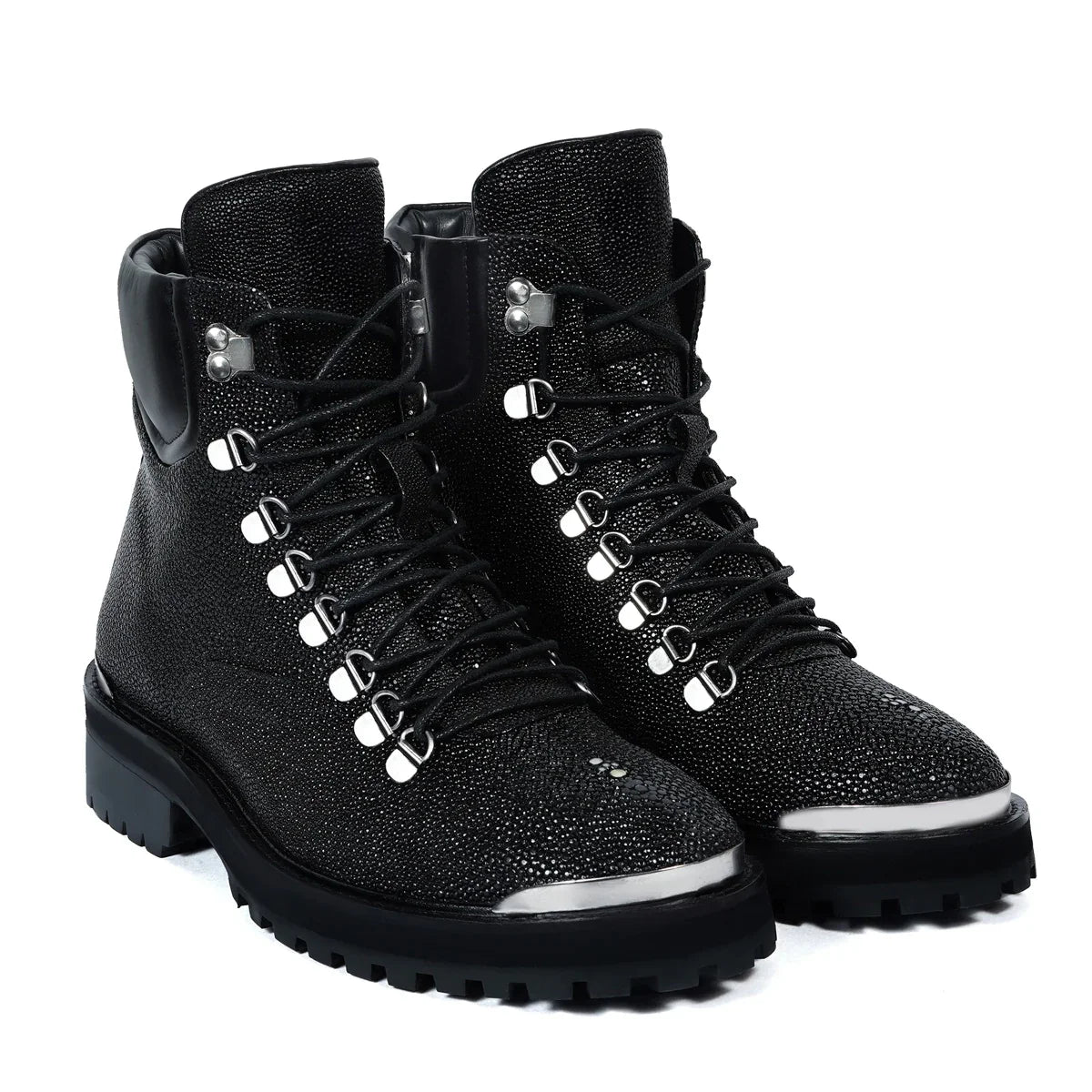 CHUNKY BOOT WITH EXOTIC BLACK STINGRAY FISH LEATHER