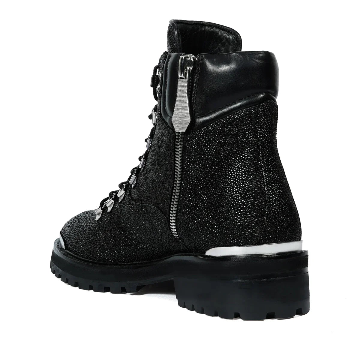 CHUNKY BOOT WITH EXOTIC BLACK STINGRAY FISH LEATHER