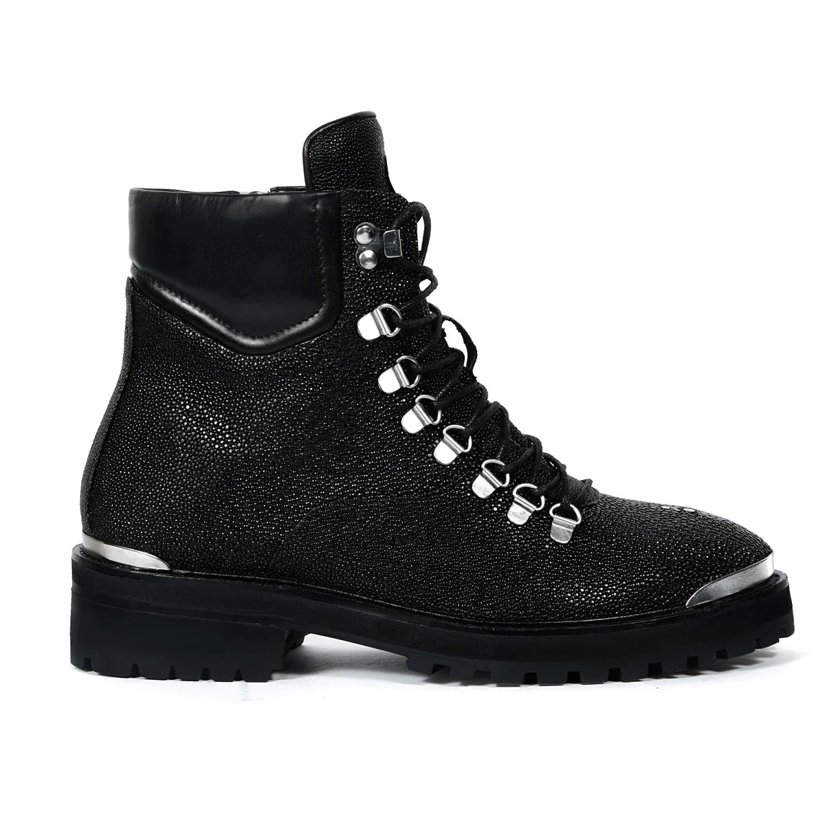 CHUNKY BOOT WITH EXOTIC BLACK STINGRAY FISH LEATHER