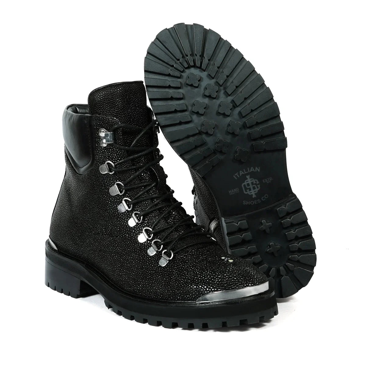 CHUNKY BOOT WITH EXOTIC BLACK STINGRAY FISH LEATHER