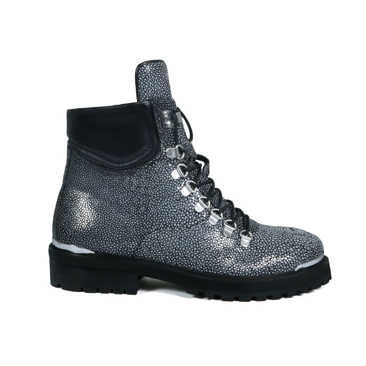 CHUNKY BOOT WITH STINGRAY FISH EXOTIC GREY LEATHER
