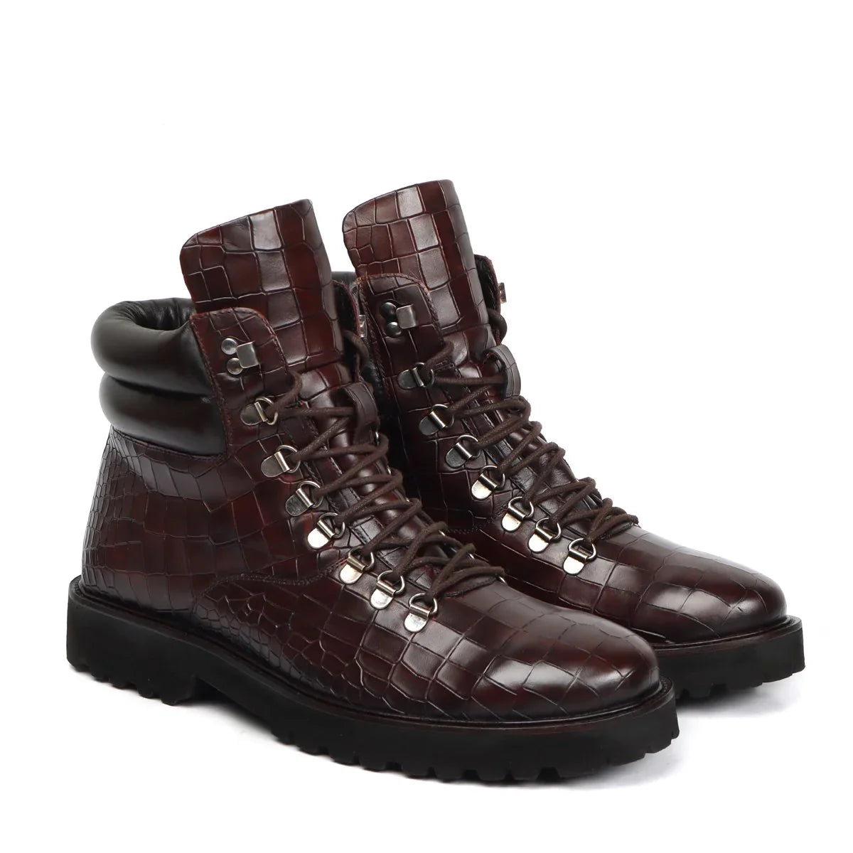 Deep Cut Biker Boots in Dark Brown Leather