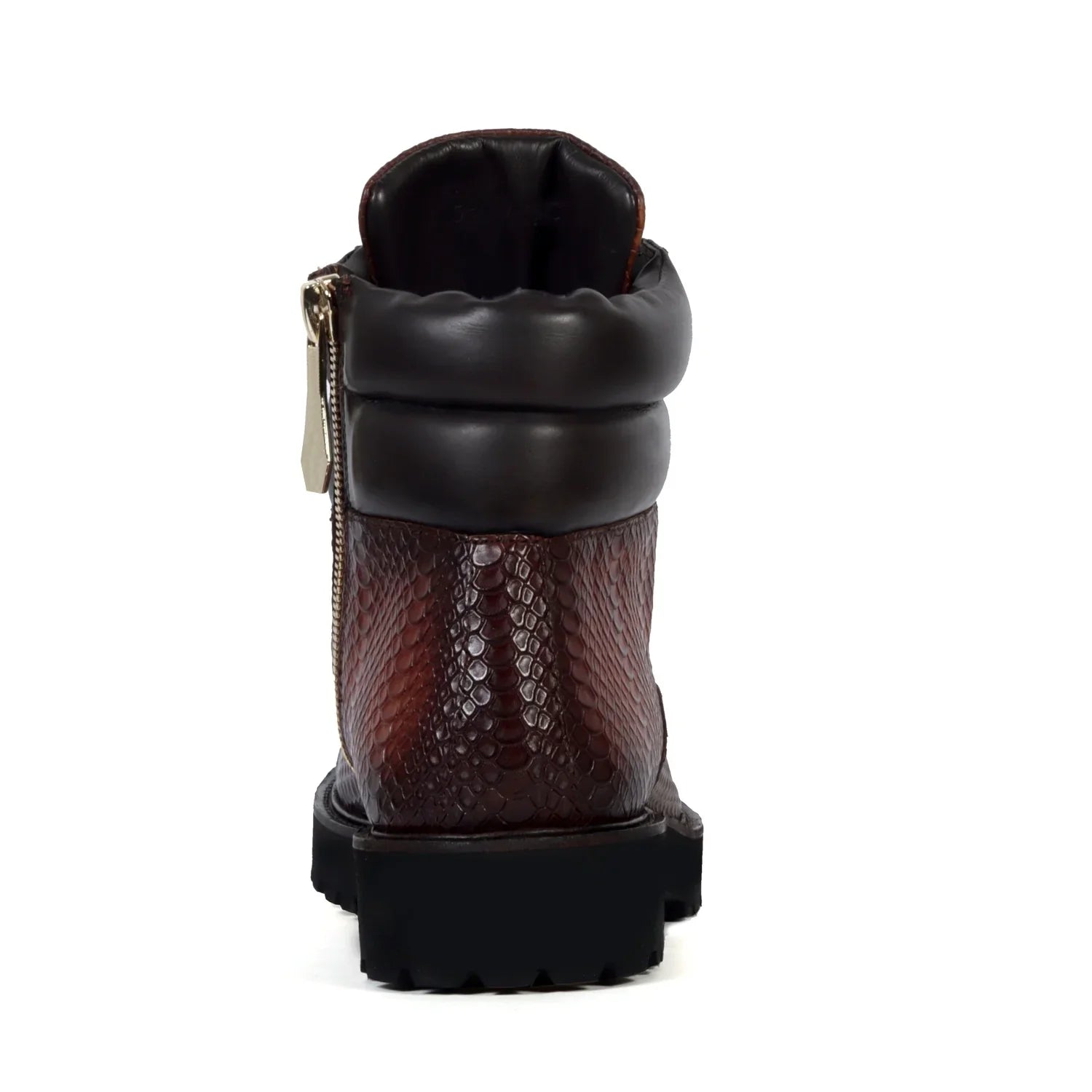 Tan Chunky Boots in Snake Skin Textured Leather